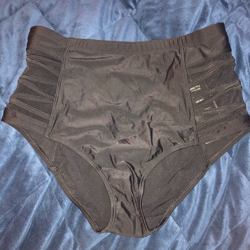 Torrid Black High Waist Lattice Side Swim Bottoms